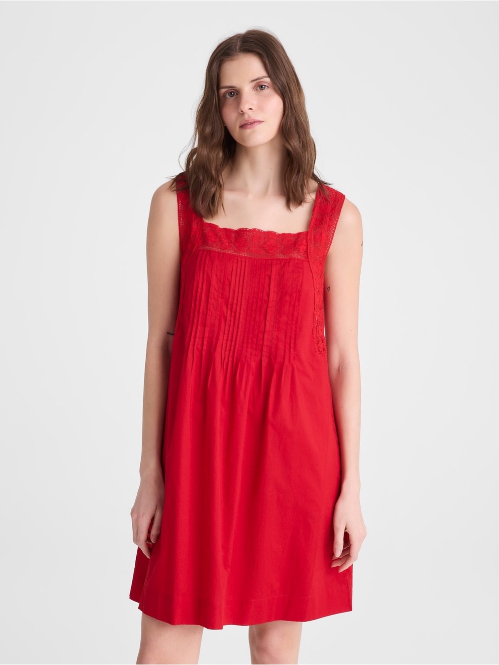 Madewell The Sophie Mini Dress Lace Pintuck Red 100% Cotton NWT $118 Size Large